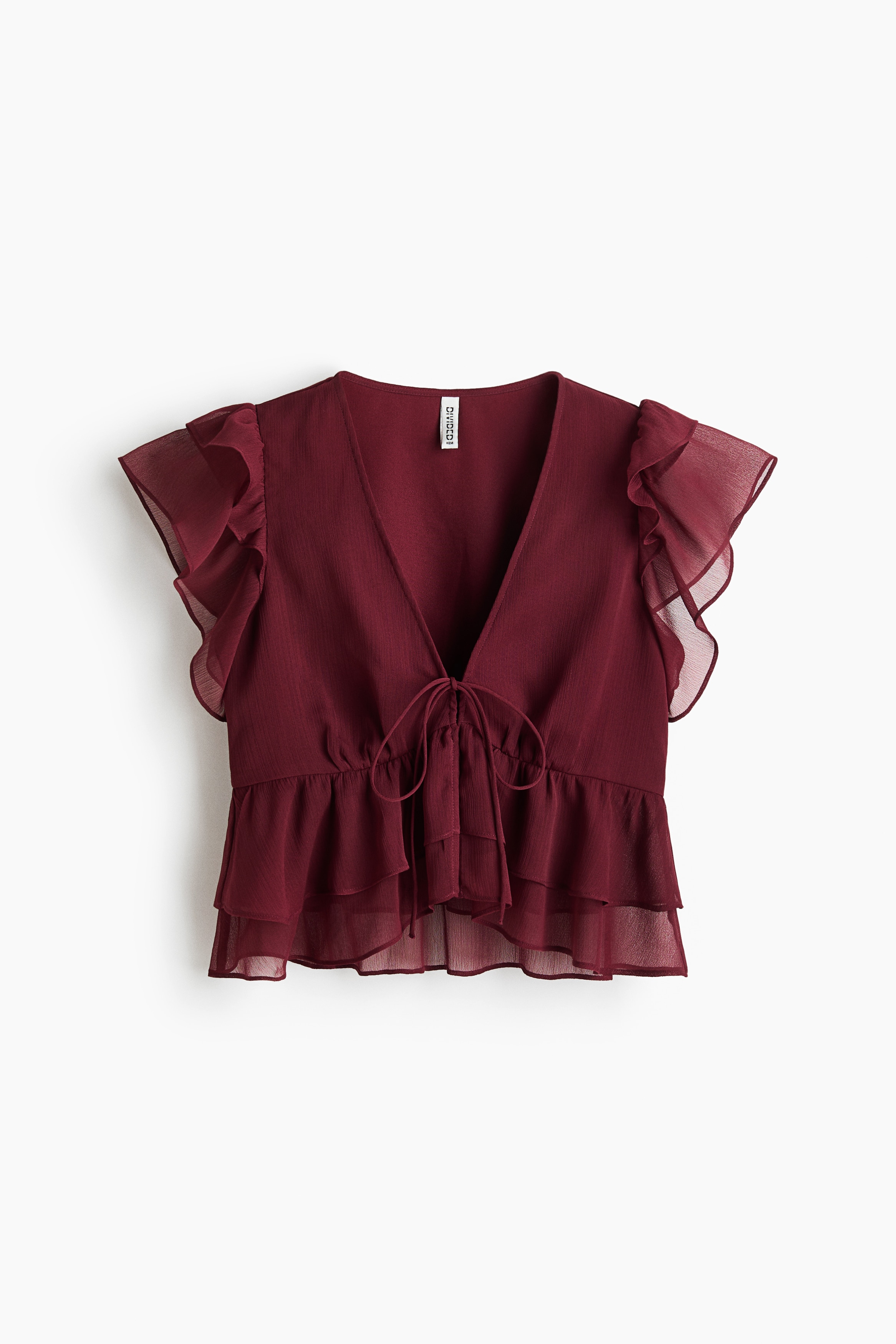 H & M - Frill-trimmed chiffon top - Red