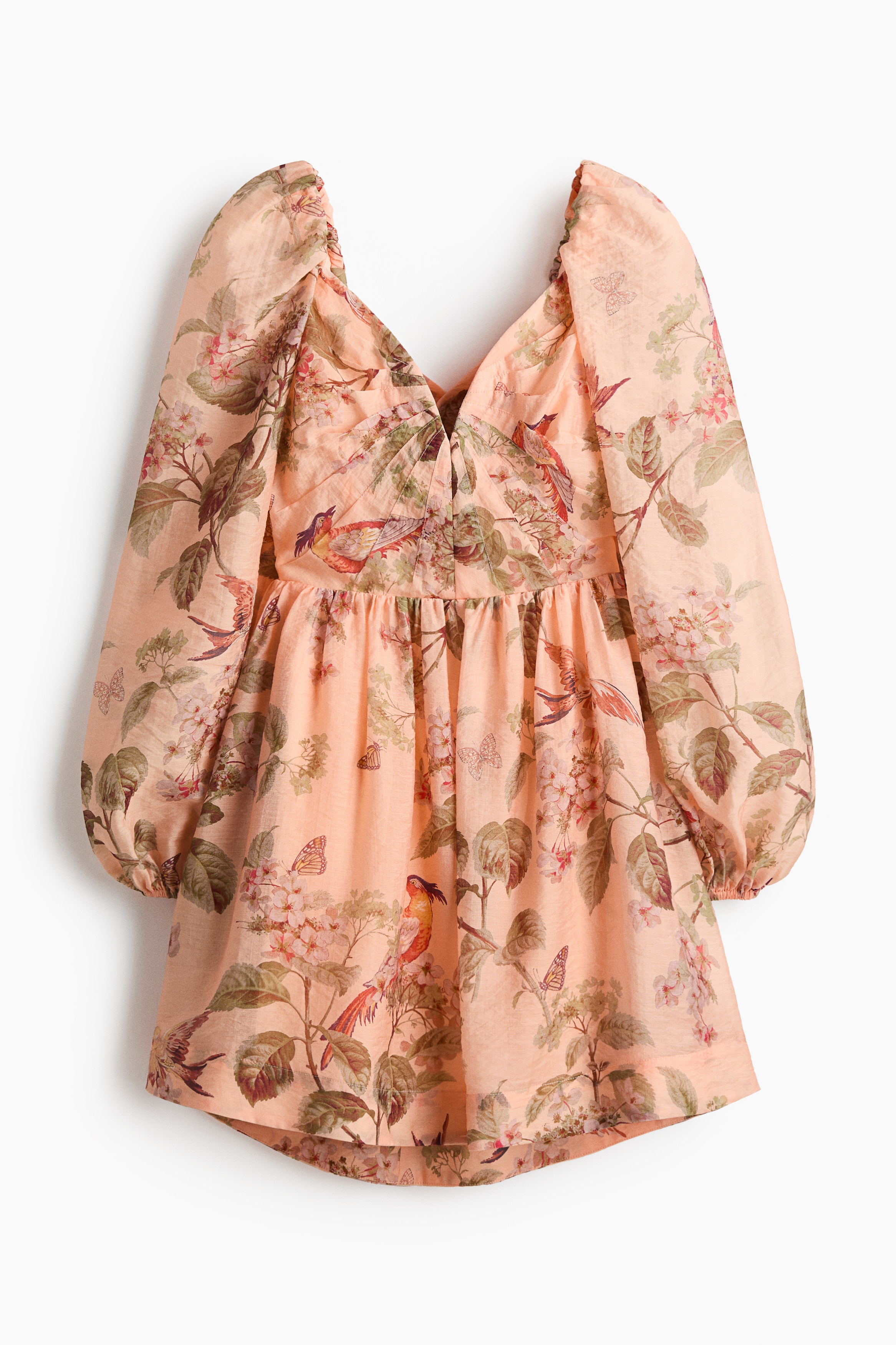 H & M - Tie-detail puff-sleeved dress - Orange