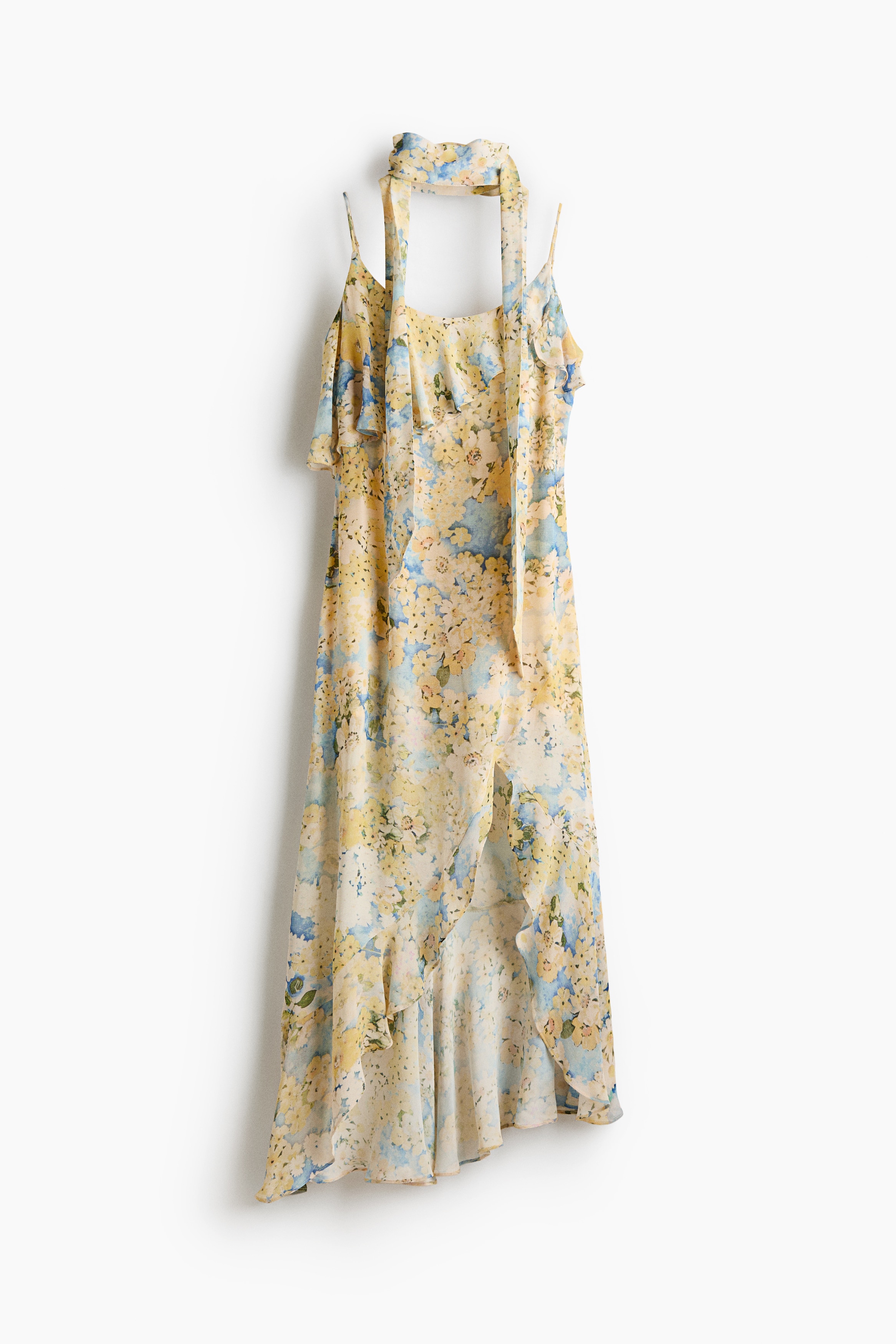 H & M - Flounced chiffon dress with scarf - Yellow