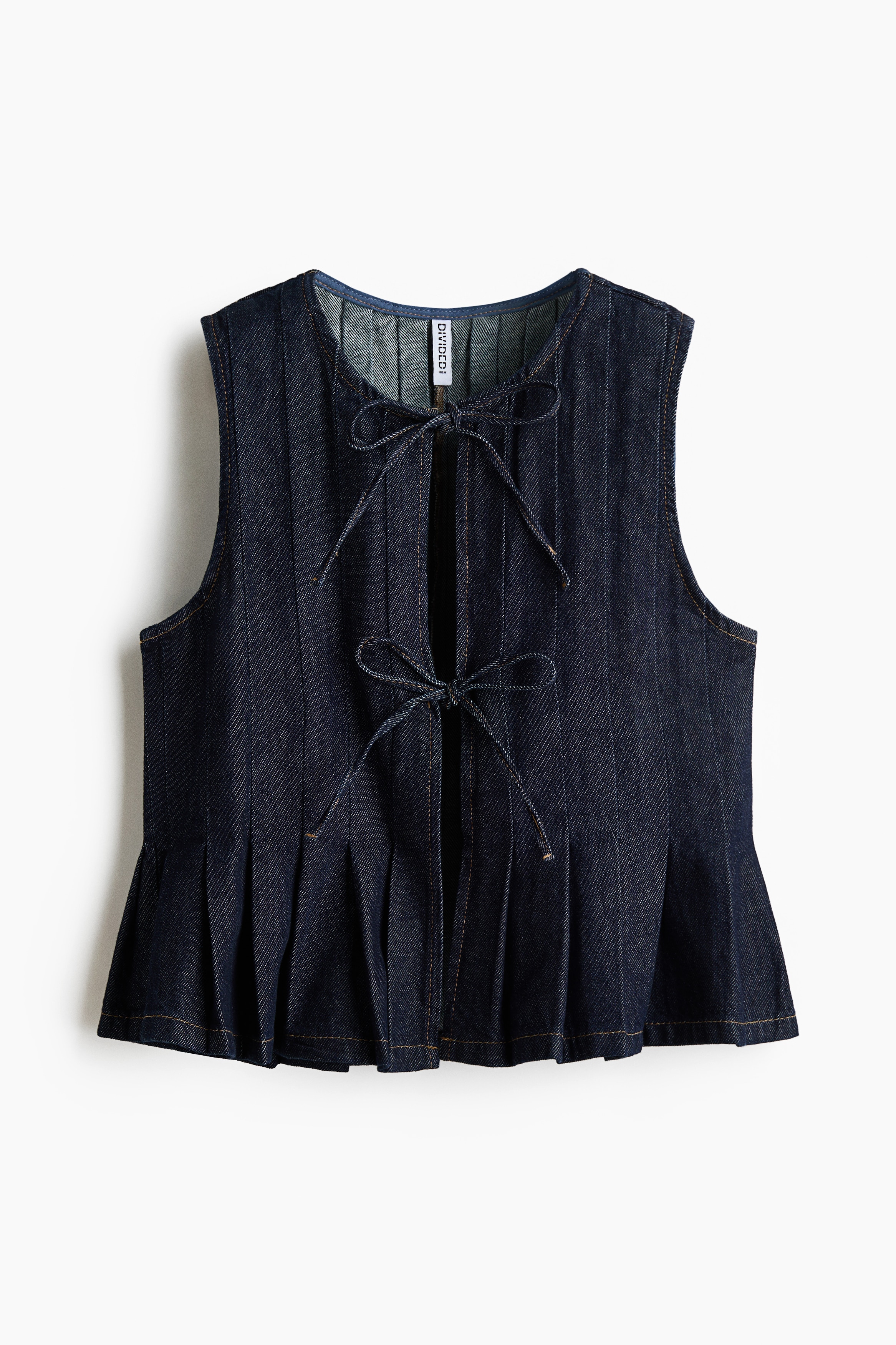H & M - Tie-detail denim waistcoat - Blue