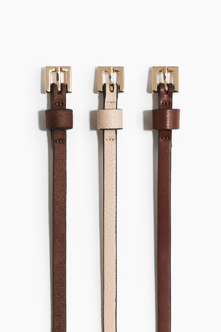 3-pack narrow belts - Brown/Cream